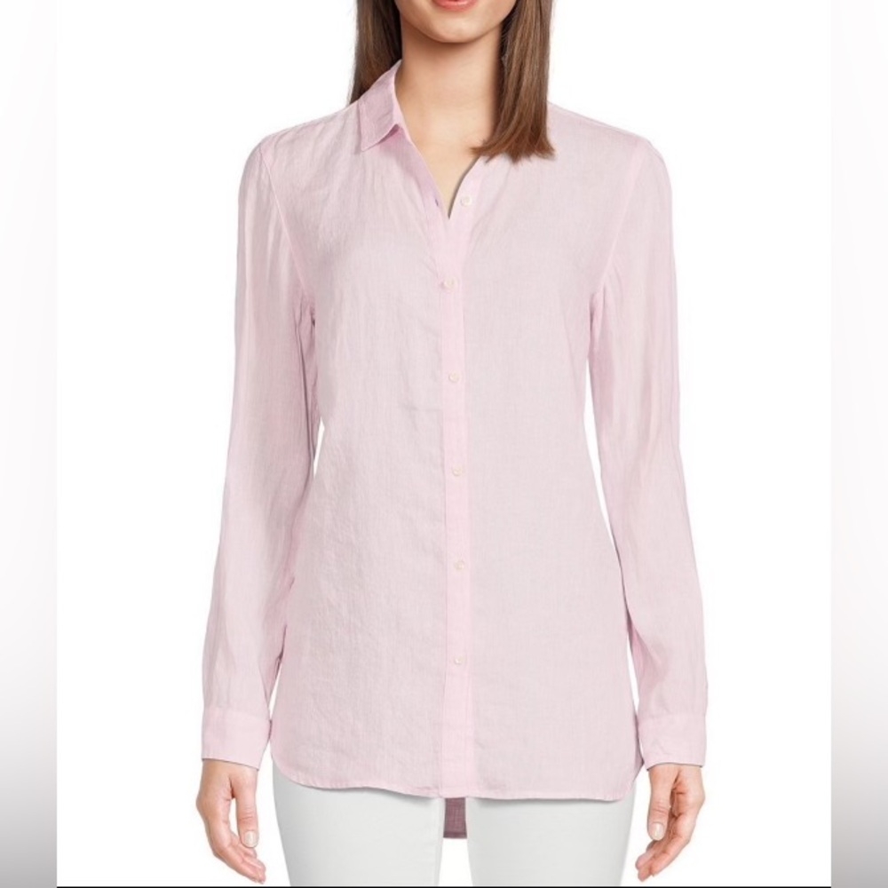 J. Mclaughlin Size Small Pink Linen Button Up $188 - image 2
